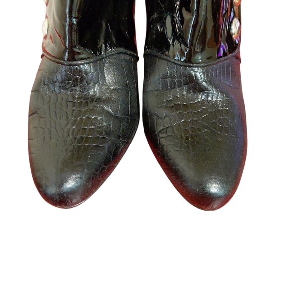 Jon Josef Elegant Black Heels with Embellishments Croc Embossed Shootie - Picture 4 of 11